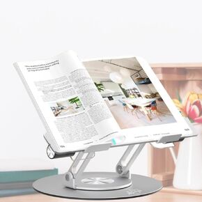 Book Stand for Reading - حامل كتاب قابل للتعديل مع قاعدة دوارة 360 درجة ، وتصميم قابلة للطي ومقاطع مرنة - معرض متعدد الوظائف للوصفات وكتب الطبخ والمجلات والأجهزة اللوحية (واضحة)