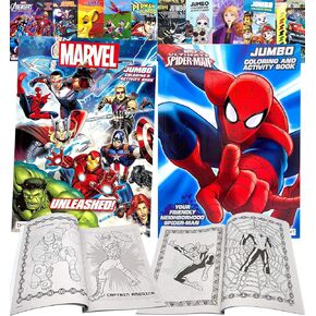 Marvel Superheroes Avengers ، Spiderman Ultimate Art Arts Colling Coloring and Activity Books Set ، ورقة هدايا مثقبة - مسرحية تعليمية صحية ، للأطفال الصغار الصغار للأطفال