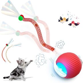 ألعاب القط التفاعلية للقطط الداخلية ، 2025 لعبة Cat Ball Interactive Cat New Generation مع ذيل شبكة مرنة ، ألعاب Cat/القطة التلقائية مع تنشيط النيمة والتنشيط ، ألعاب Cat للملل الداخلي (أحمر)