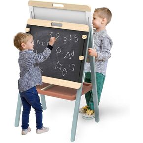 SPEEDY MONKEY Adjustable Wooden Easel for Kids, Double-Sided Chalkboard & Magnetic Whiteboard, Learning Toy for Children, Ideal Holiday Gift for Birthdays