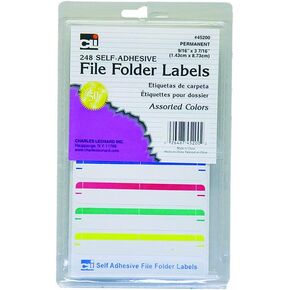 Charles Leonard File Folder Labels, Self-Adhesive, 0.56 x 3.43 Inches, Assorted, 248-Count Box (45200)