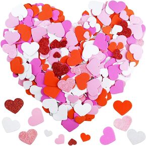 600 Pcs 3 Sizes 4 Colors Assorted Heart Stickers Self Adhesive Foam Hearts Valentine Heart Shaped Decals in Glitter and Matte Red Pink White Light Pink for Valentine's Day Crafts Décor