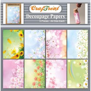 CrafTreat Decoupage Paper - 8Pcs A4 Size (8.3 x 11.7 Inch) Spring Flowers Designed Crafting Supplies for Adults, Vintage Paper for Scrapbooking & Journaling
