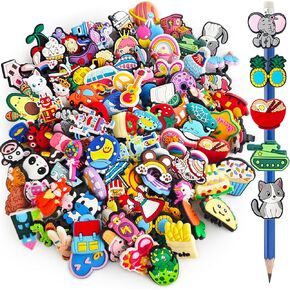 100 Pcs Cute Pencil Topper Decoration,Different Style Pencil Clips,Bulk Pen Toppers Accessories for Game Prize,Family Reward,Gift