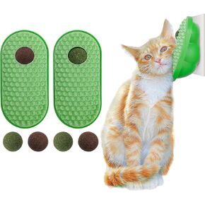 SEVENKA 2 Pack Cat Toys Self-Grooming Cat Brush with 3 Catnip Balls & 3 Gall Fruit, Kitty Kitten Scratcher Self Groomer Catnip Toys for Indoor Cats, Chew Toys Wall Corner Brushes Edible Wall Treats
