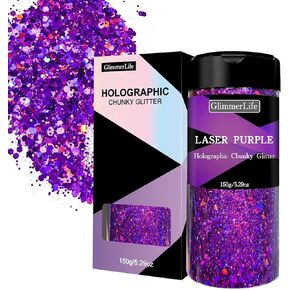 GlimmerLife Red Glitter, 150G/5.29OZ Glitter, Holographic Sequin Flake Bulk for Crafts, Craft Glitter for Resin, Mixed Chunky Fine Flakes Iridescent Nail Glitter Fe for Body, Face, Tumblers