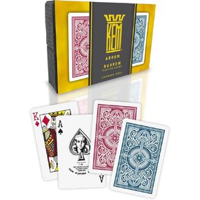 KEM Arrow Red and Blue Plastic Playing Cards, Standard Index, Bridge Size, Premium Playing Cards, Casino Grade Poker Playing Cards, 2 Decks of Cards
