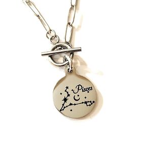 Pisces Zodiac Constellation Moon and Stars Stainless Steel Toggle Bracelet