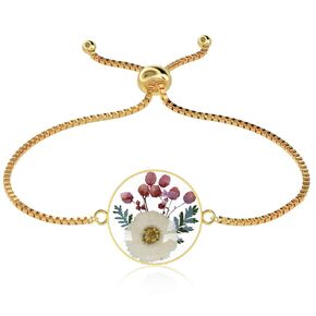Natural Daisy and Sweet Alyssum Pressed Wildflower Bracelet, Personalized Handmade Bracelet, Real Wildflowers Bracelet, April Birth Flower Daisy Bracelet Gold Pressed Flower Bracelet