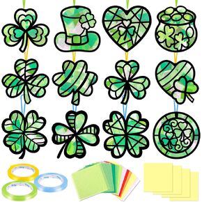 40PCS St. Patricks Day Crafts - Paper Shamrock Suncatchers, Saint Patrick's DIY Kits, Window Stained Glass Effect Art Supplies