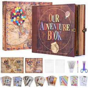 Adventure Book 148-Page DIY Handmade Scrapbook Kit - Vintage Embossed Cover Travel Diary,Gift Boxed with Full DIY Accessories for Couples,Anniversaries & More for Life’s Greatest Adventures