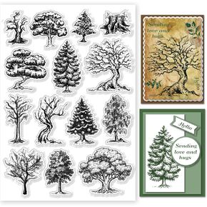 GLOBLELAND Nature Woods Trees Clear Stamps Tree Clear Stamps Trees Unmounted Clear Rubber Stamp for DIY Scrapbooking Photo Album Decorative Cards Making Stamp Sheets Film Frame 8.27x5.83 inch
