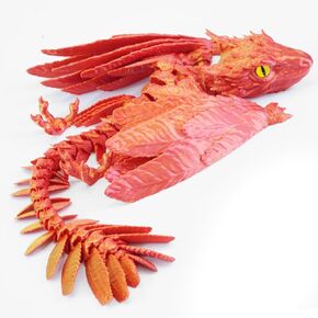 3D Feathered Wyvern Dragon，Articulated Dragon, 3D Printed Dragon, Fidget Dragon, 3D Printed Toy, Desktop Decorative Pet (Red Gold)