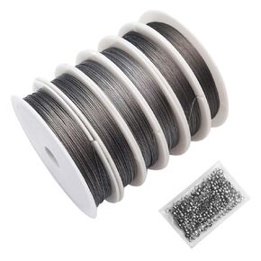 6 Packs Stainless Steel Wire Nylon Coated 7 Strands Mixed Sizes Craft Jewelry Beading Wire and 300 Pieces Crimp stoppers Beads for Beginner Practice