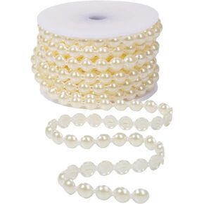 10mm Pearl Garland Half-Round 11 Yards Flat Craft Pearls Bead String Roll Strand for Wedding Party Christmas Tree Decoration (Ivory)