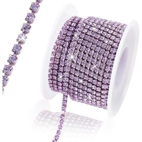 10 Yards 4 MM Rhinestone Chain Trim Crystal Rhinestone Close Chain Trim Shiny Rhinestone Chain for Sewing Crafts, DIY Decoration, Jewelry, Clothing, Shoes (Light Purple)