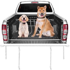 Chain Truck Bed Dog Tether for Two Dogs,Adjustable Double Safety Chew Proof Metal Truck Bed Dog Leash System for Pickup, SUV, Cars & Trucks (Yellow)