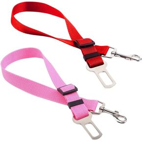 Dog Seat Belt Adjustable Safety Seatbelt Car Harness for Dogs in Car with Latch Buckle, Seatbelt Adjustable Pet Seat Belts for Dogs, Cats and Pets, 2 Pack Seatbelt Dog (Pink and Red)