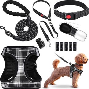 11 Pcs No Pull Dog Harness Collar and Leash Set Starter Kit for New Owners Includes Puppy Seat Belt 12 oz Portable Water Bottle Poop Bags and Dispenser for Small Medium Dog Puppy Walking