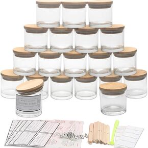 MILIVIXAY 20 Pack 4 OZ Clear Glass Candle Jars with Lids and Candle Making Kits - Bulk Small Empty Candle Jars for Making Candles - Spice, Powder Containers.
