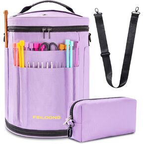 FEILOONG Yarn Bag Organizer, Expandable Crochet Bag Storage Large Knitting Bag, Portable Crochet Storage Tote Bags Organizer for Crocheting Accessories Yarn Holder for Crochet Lovers with Case