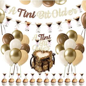 Espresso Martini Birthday Party Decorations, Gold Brown Glitter A Tini Bit Older Banner Cake Topper Balloons, Ribbon Bow for Martini Themed Party, Martini Bachelorette Party, Tiny Bar Party Decor