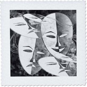 3dRose Theater Masks. Carnival. Grey and White. -Quilt Square, 14-inch (qs_221535_5)