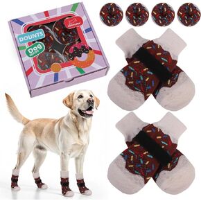 EXPAWLORER 4 Pcs Donut Dog Socks with Gift Box,Dog Boots & Paw Protectors in Winter,Dog Booties for Hardwood Floor Anti Slip,Prevent Licking Paws,Dog Shoes for Small Medium Large Senior Dogs