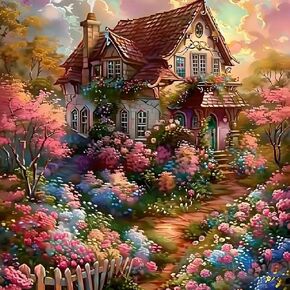 JFYHAB 5D Diamond Painting Kits for Adult, House Flower Diamond Art Kits for Beginners, DIY Full Drill Floral Diamond Dot Gem Art Kits for Home Decor 12 x 12 Inch Country