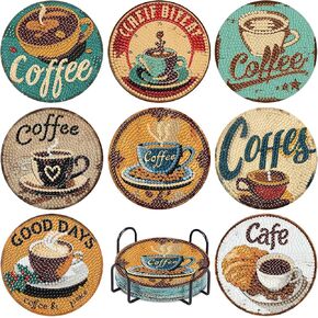 CUPMOD COUPHID Diamond Painting Coasters Kits ، 8 PCS Coffee Diamond Art Coasters with Holder ، Trafts Cits for Diy Coaster Miamond Art Kits for البالغين