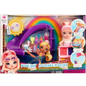 Rainbow High Littles Pool Day Playset + Small Doll (Pink 5.5"), Pool with Rainbow Slide, Accessories, Smoothie Stand, Kids Gift Ages 4+