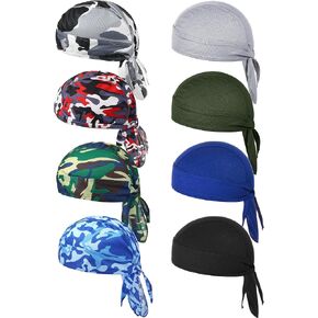 Foaincore 8 Pack Do Rag Skull Caps for Men Sweat Wicking Doo Rags Cooling Helmet Liner Cycling Motorcycle Bandana