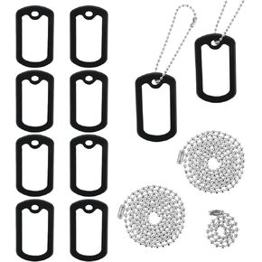 10 Pack Dog Tag Silencer Military, Rubber Dog ID Tags Cover, Engraved Dog Tag Silencers Protector with 4 Chains, Dog ID Tag Silicone Case to Reduce Noise, Black