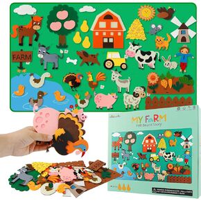 Farm Animals Felt Board Story Set for Toddlers Aged 1-3, Preschool Learning Activity Kit with Sewn Hook Fasteners, Interactive Sensory Toys for Boys and Girls Birthday Gift - 4ft Flannel, 43 Pieces