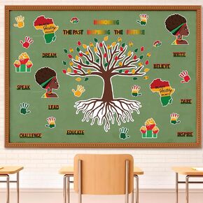 163Pcs Black History Month Tree Bulletin Board Classroom Decoration African American Inspirational Borders Cutout Black History Month Party Supplies School Classroom Chalkboard Wall Door Decor