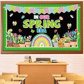 Spring Flower Bulletin Board Set, Colorful Floral Classroom Decorations Spring Flowers Rainbow Insect Paper Cutouts March April Home Library Window Wall Party Decor for Teacher(in Our Spring Era)