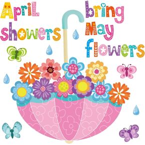 Gueevin April Showers Bring May Flowers Decorations Spring Cut Outs Bulletin Board School Classroom for Whiteboard Window Home Party Decor Supplies (Classic Style)