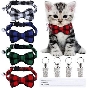 ADXCO 4 Pack Plaid Cat Cat Equiper Quick Cat Twhicle مع Bell and Tie Boy Kitty Cat Safety Cat Catway Cat Cat Cust