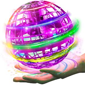 Toys 2025 Hand Operated Mini Drones, Upgraded UFO Magic Flying Orb with LED Lights, Hand Controlled Hover Boomerang Spinner, for Boys Girls Teens 6+, Indoor Outdoor Toys (Purple), Small