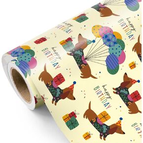 WRAPAHOLIC Dog Birthday Wrapping Paper Roll - Mini Roll - 17 Inch x 9.8 Feet - Pink Puppy Dog, Perfect for Party, Holiday