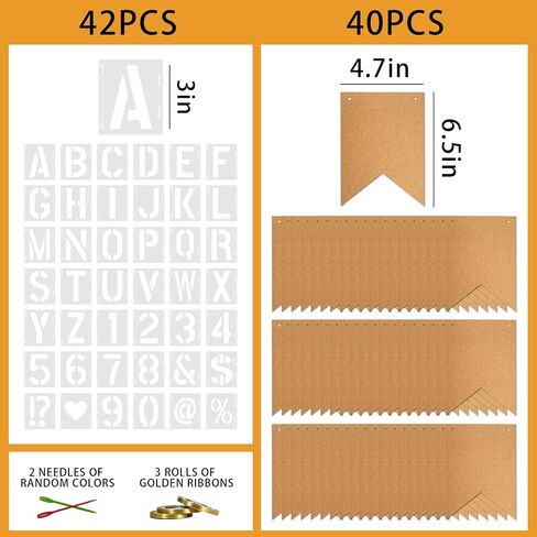 40 PCS Customizable Kraft Banner Set with Letters Stencil, Rustic DIY Party Decorations, Black Blank Banners Kit for Birthday Events in Saudi Arabia