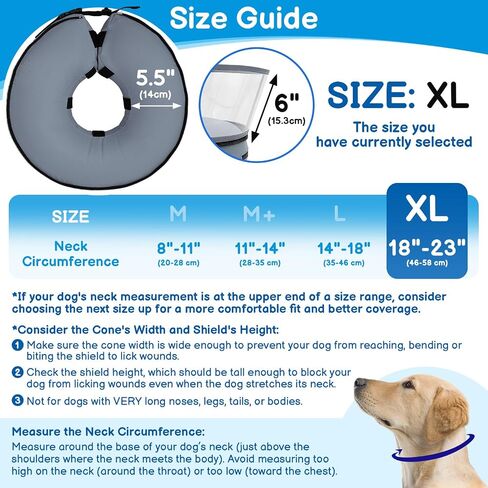 BARKLESS Donut Cone for Large Dogs, Protective Collar After Surgery to Stop Licking, Blow up Dog Surgery Collar with Transparent Shield, Inflatable Pillow Cone for Labrador, Rottweiler in Kuwait