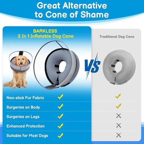 BARKLESS Donut Cone for Large Dogs, Protective Collar After Surgery to Stop Licking, Blow up Dog Surgery Collar with Transparent Shield, Inflatable Pillow Cone for Labrador, Rottweiler in Kuwait