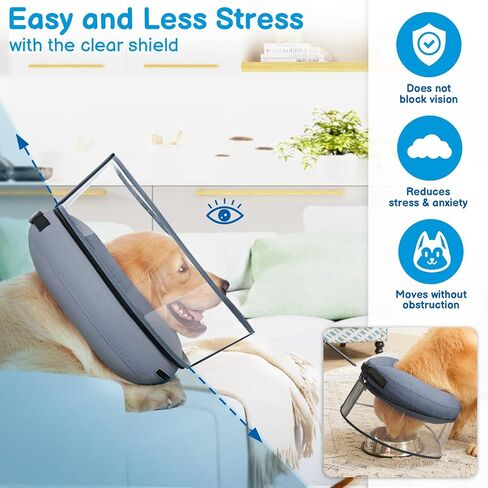 BARKLESS Donut Cone for Large Dogs, Protective Collar After Surgery to Stop Licking, Blow up Dog Surgery Collar with Transparent Shield, Inflatable Pillow Cone for Labrador, Rottweiler in Kuwait