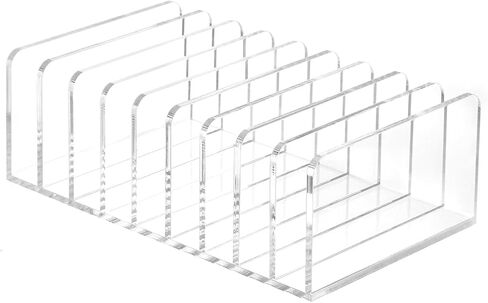 Qwork 9 Compartments Clear Desk Mail Organizer ، Sorter Office Document Sorter ، تصميم شفاف متدرج ، قاعدة غير قابلة للانزلاق للمكتب ، المنازل ، منظمة سطح المكتب المدرسية in Saudi Arabia