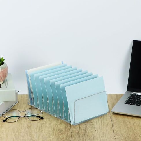 Qwork 9 Compartments Clear Desk Mail Organizer ، Sorter Office Document Sorter ، تصميم شفاف متدرج ، قاعدة غير قابلة للانزلاق للمكتب ، المنازل ، منظمة سطح المكتب المدرسية in Saudi Arabia
