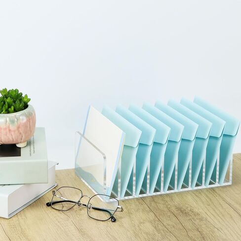 Qwork 9 Compartments Clear Desk Mail Organizer ، Sorter Office Document Sorter ، تصميم شفاف متدرج ، قاعدة غير قابلة للانزلاق للمكتب ، المنازل ، منظمة سطح المكتب المدرسية in Saudi Arabia