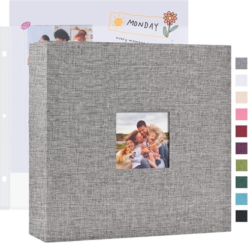 Mublalbum 12x12 Inch DIY Scrapbook Photo ألبوم مع 40 أكمام بلاستيكية 80 صفحة غطاء الكتان غطاء 3 رنين المجلد لزفاف عائلة وديني مشاريع (رمادية) in Kuwait