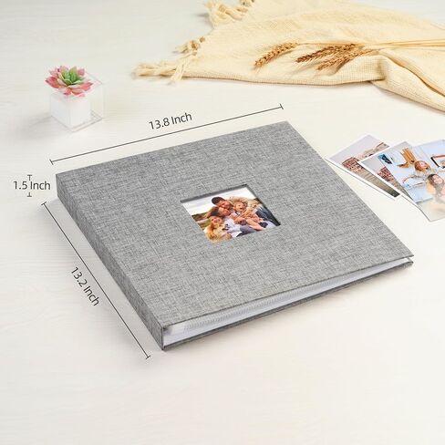 Mublalbum 12x12 Inch DIY Scrapbook Photo ألبوم مع 40 أكمام بلاستيكية 80 صفحة غطاء الكتان غطاء 3 رنين المجلد لزفاف عائلة وديني مشاريع (رمادية) in Kuwait