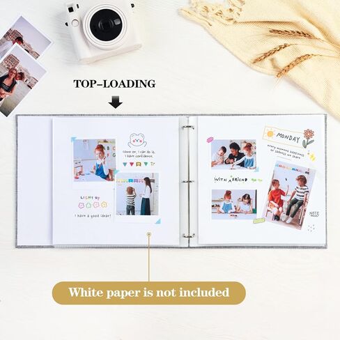 Mublalbum 12x12 Inch DIY Scrapbook Photo ألبوم مع 40 أكمام بلاستيكية 80 صفحة غطاء الكتان غطاء 3 رنين المجلد لزفاف عائلة وديني مشاريع (رمادية) in Kuwait